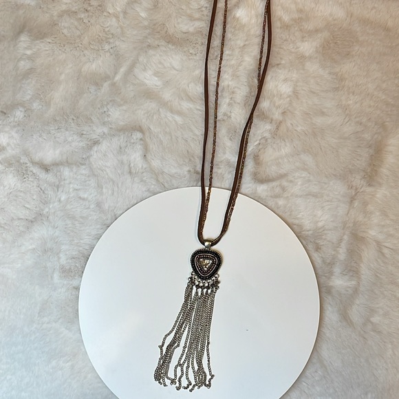 Boho Style Suede Cord & Beaded Necklace Beaded & Chain Embellished Pendant - Picture 6 of 13